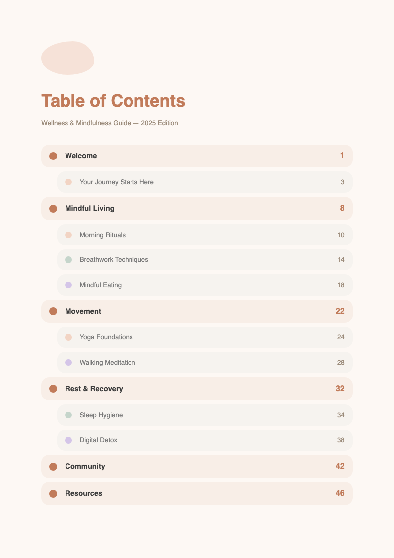 Soft organic table of contents